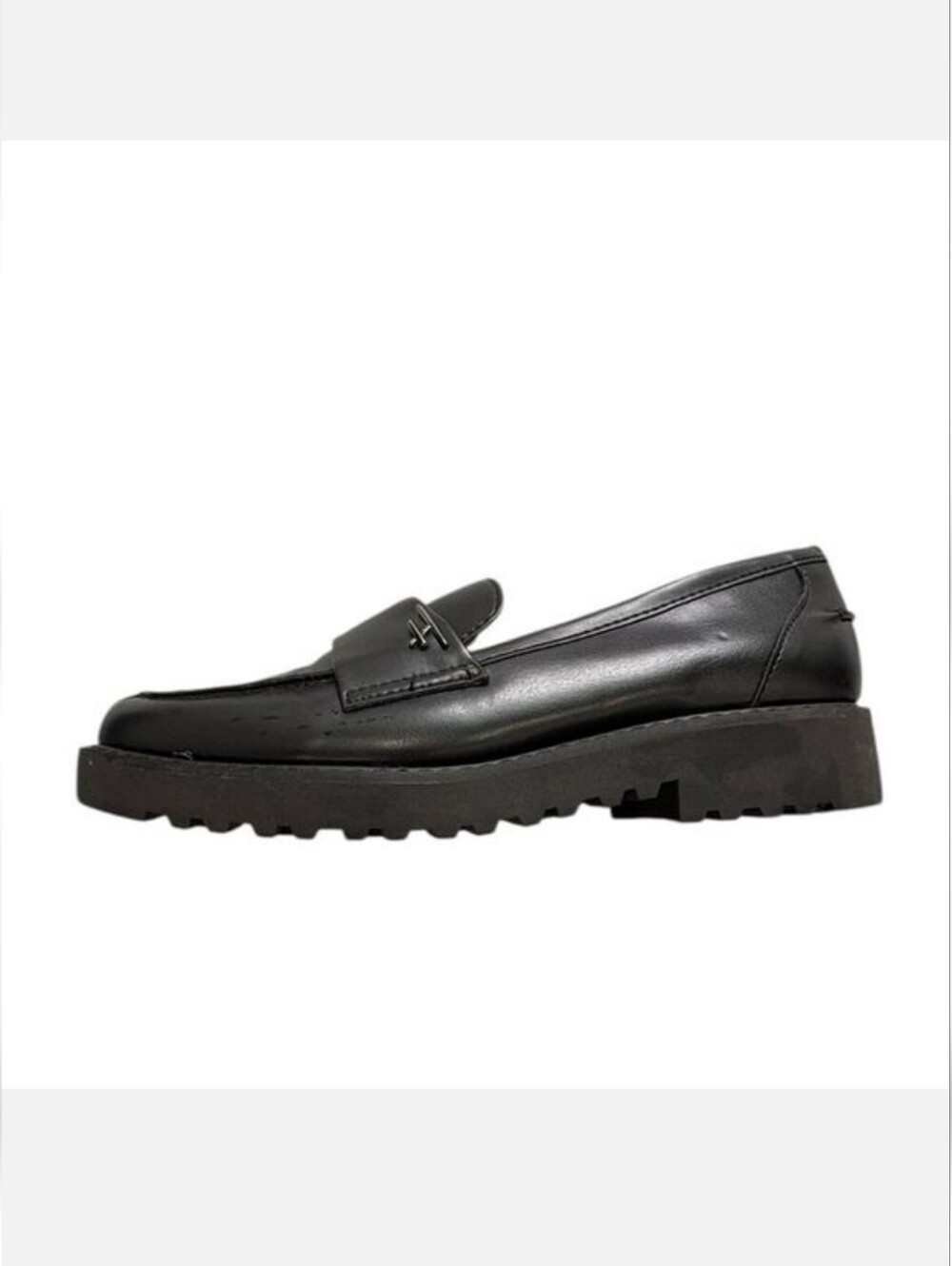 Franco Sarto Black Leather Lug-Sole Penny Loafers Size Women 8